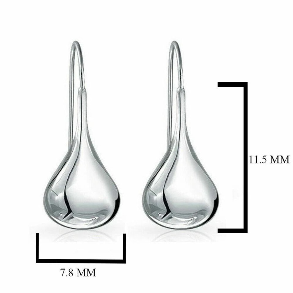 Solid Sterling Silver Classic Puffed Teardrop Hook Dangle Earrings Rhodium Plated Women Timeless Je 2