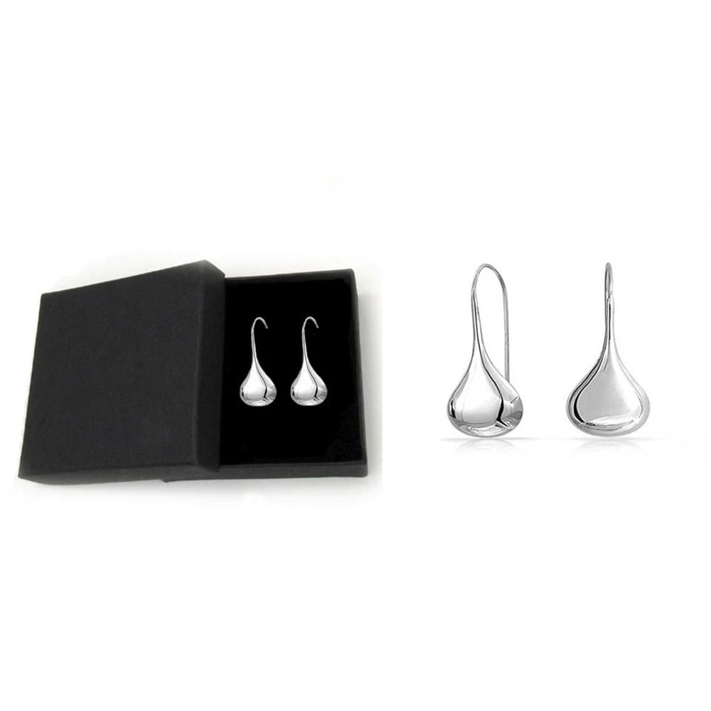 Solid Sterling Silver Classic Puffed Teardrop Hook Dangle Earrings Rhodium Plated Women Timeless Je 3