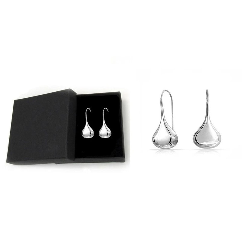Solid Sterling Silver Classic Puffed Teardrop Hook Dangle Earrings Rhodium Plated Women Timeless Je 3