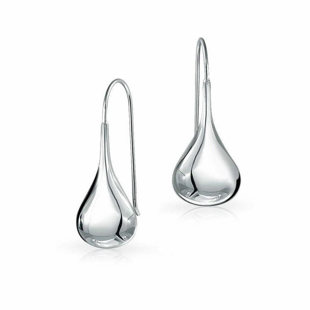 Solid Sterling Silver Classic Puffed Teardrop Hook Dangle Earrings Rhodium Plated Women Timeless Je 0