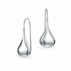 solid sterling silver classic puffed teardrop hook dangle earrings, rhodium plated, women timeless jewelry