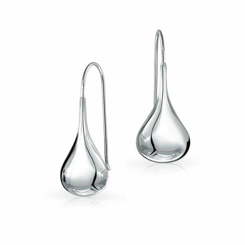 Solid Sterling Silver Classic Puffed Teardrop Hook Dangle Earrings Rhodium Plated Women Timeless Je 0