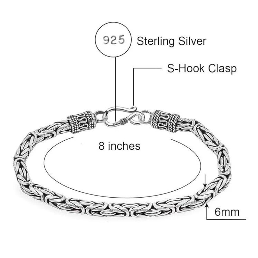 Oxidized Sterling Silver Byzantine Chain Bracelet 6MM Width Hook Clasp Unisex Bracelet 2