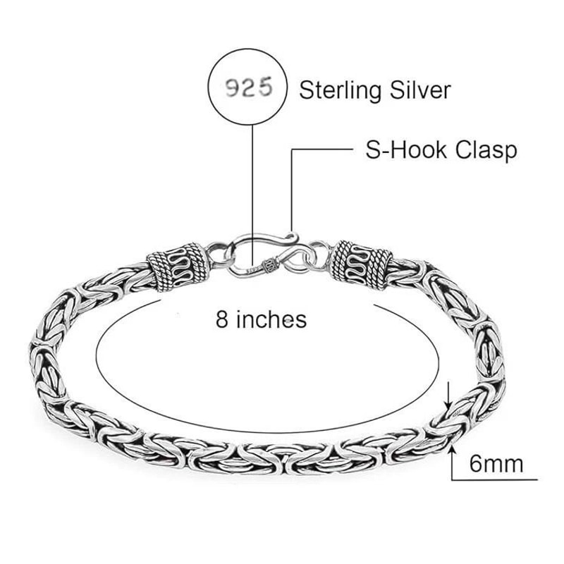 Oxidized Sterling Silver Byzantine Chain Bracelet 6MM Width Hook Clasp Unisex Bracelet 2