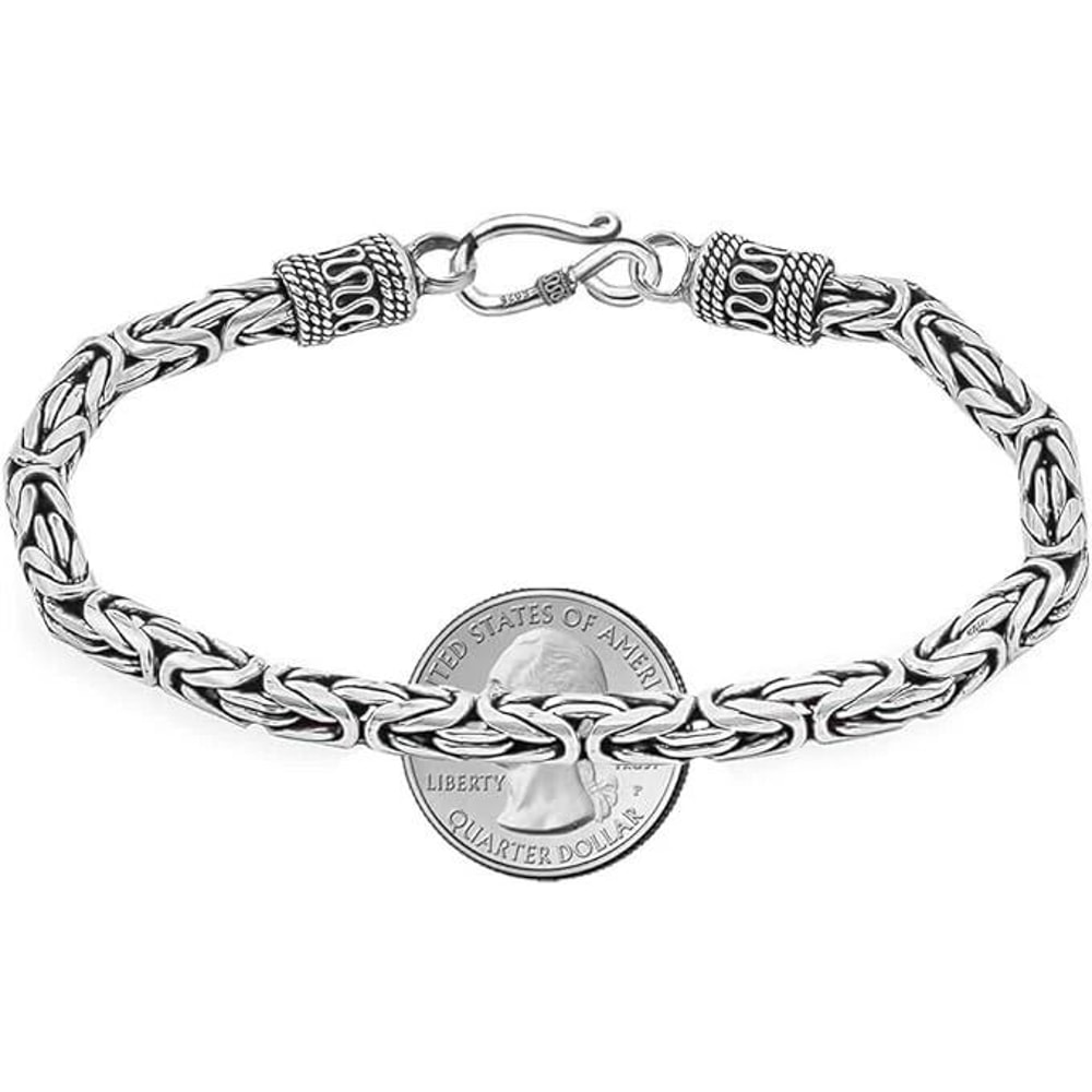 Oxidized Sterling Silver Byzantine Chain Bracelet 6MM Width Hook Clasp Unisex Bracelet 3