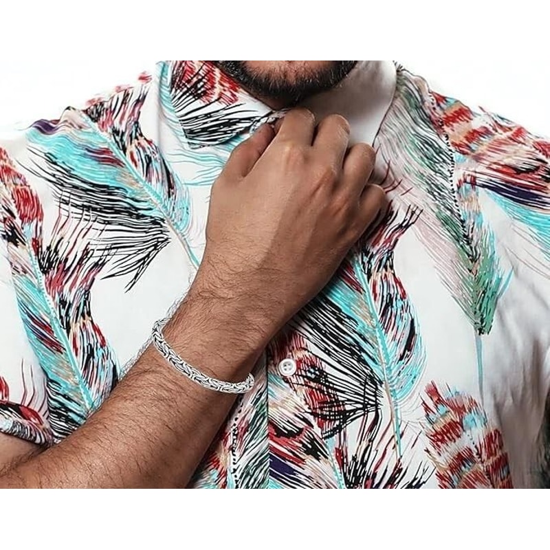 Oxidized Sterling Silver Byzantine Chain Bracelet 6MM Width Hook Clasp Unisex Bracelet 4