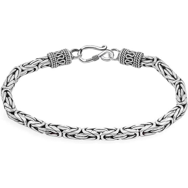 Oxidized Sterling Silver Byzantine Chain Bracelet 6MM Width Hook Clasp Unisex Bracelet 0