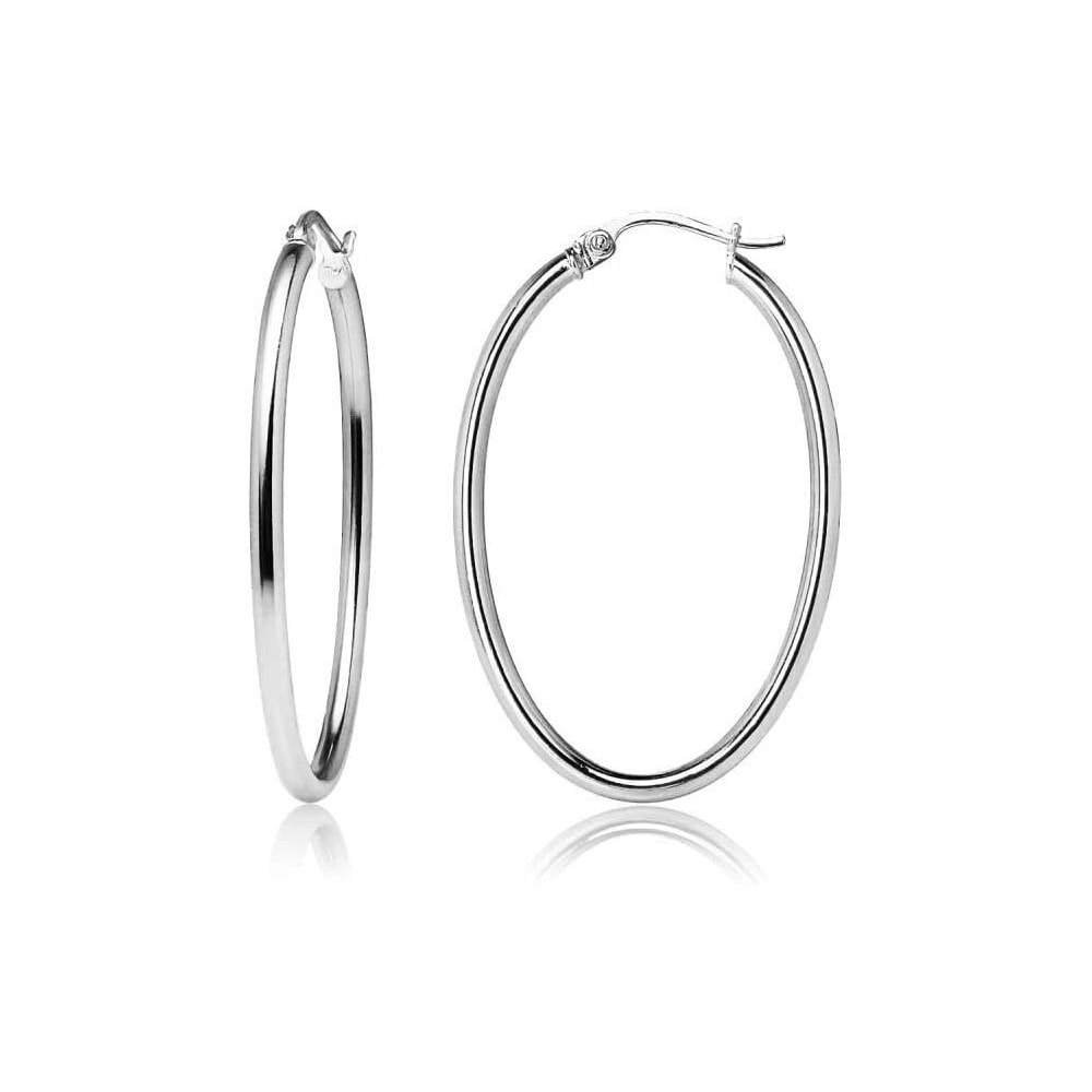 Oval Hoop Earrings Made In Italy Thick Sterling Silver 0
