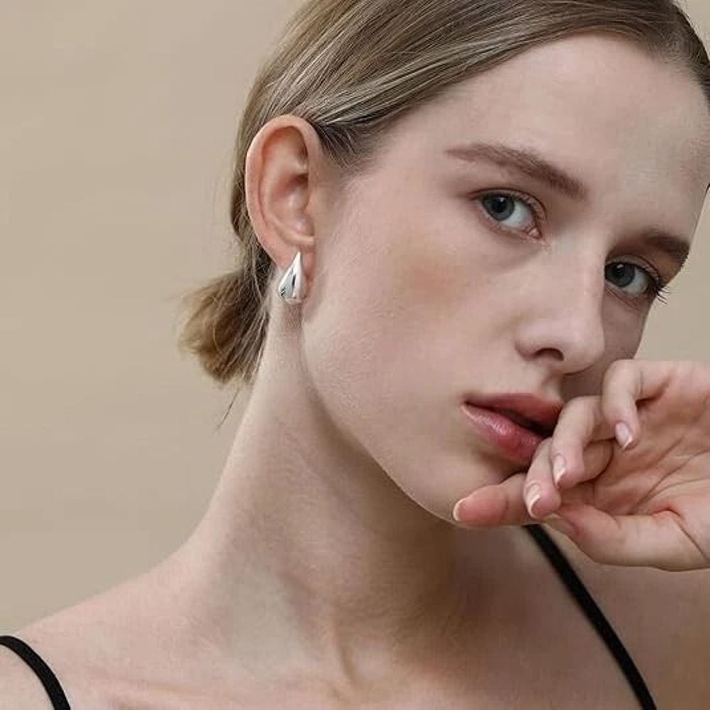 Chunky Teardrop Hoop Earrings Sterling Silver Gold Earrings Stylish Silver And Gold Hoops For Women 8