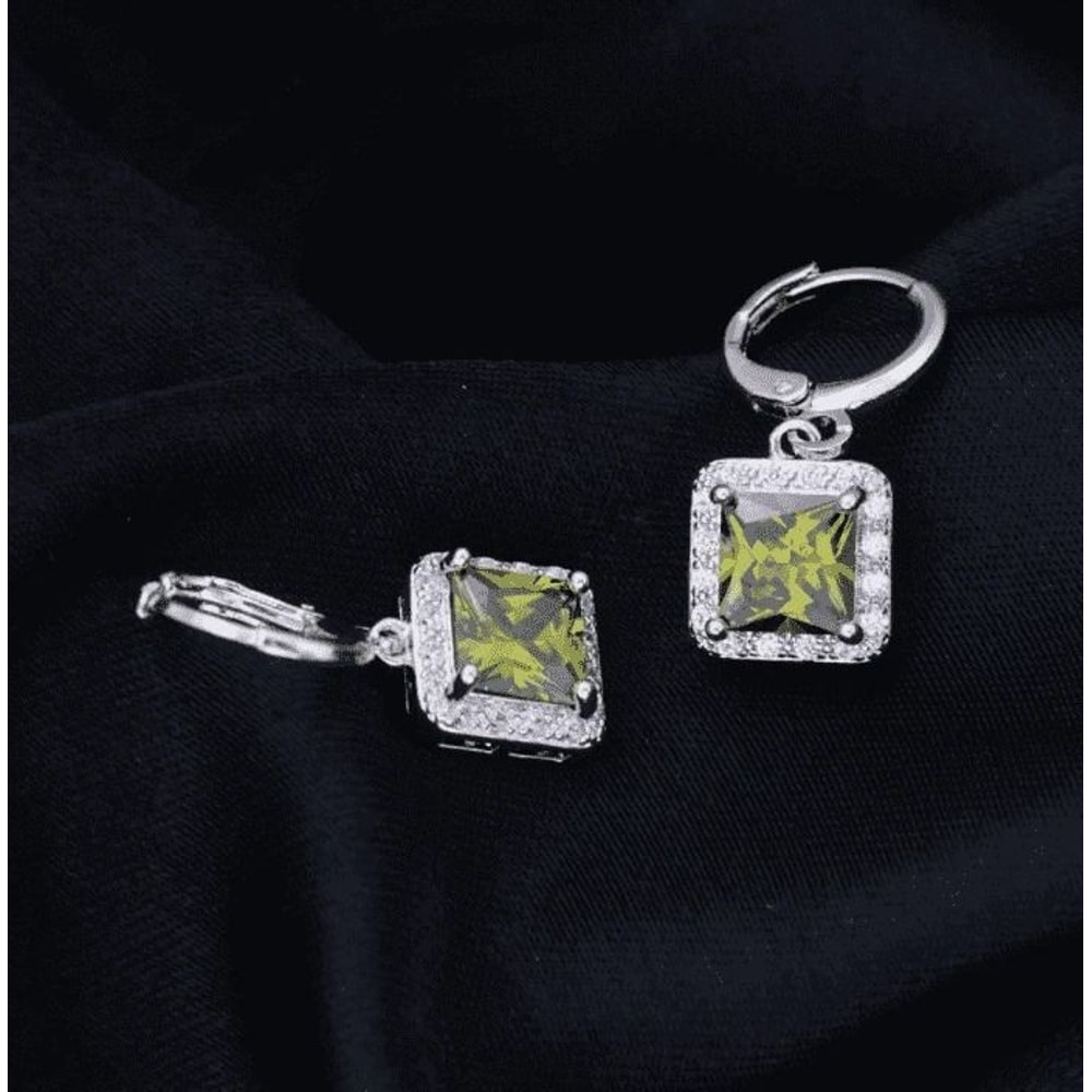 Sterling Silver Princess Cut Halo Leverback Earrings Yellow White Topaz Cubic Zirconia Drop Dangl 1