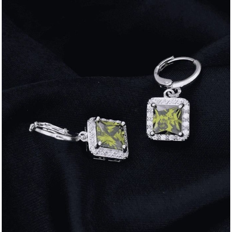 Sterling Silver Princess Cut Halo Leverback Earrings Yellow White Topaz Cubic Zirconia Drop Dangl 1