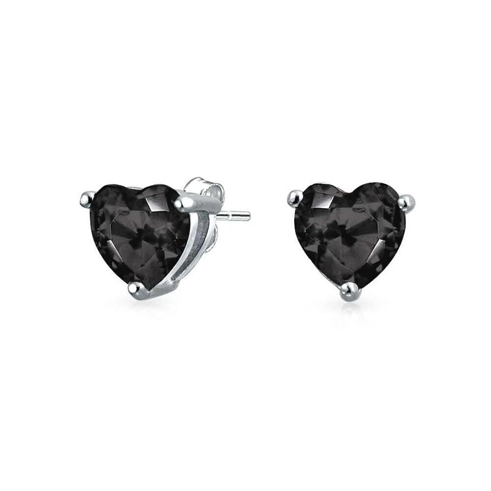 Black Heart Stud Earrings For Women Solid Sterling Silver HeartShaped Black Gemstone 1