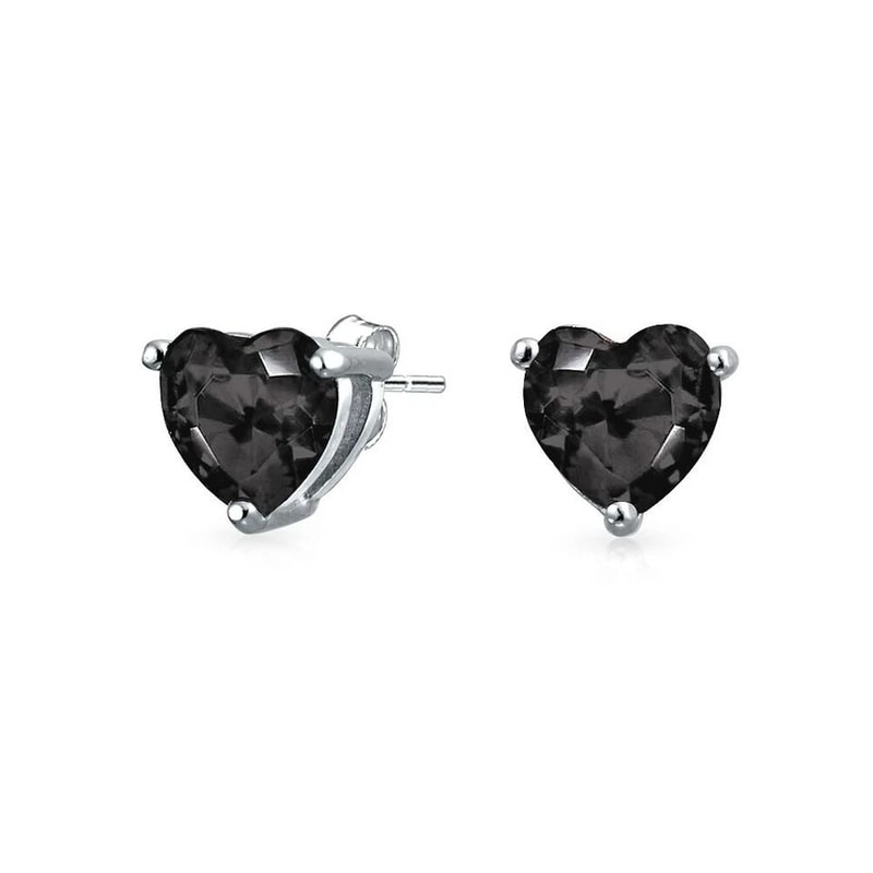 Black Heart Stud Earrings For Women Solid Sterling Silver HeartShaped Black Gemstone 1