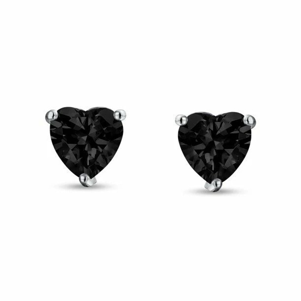 Black Heart Stud Earrings For Women Solid Sterling Silver HeartShaped Black Gemstone 0