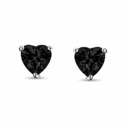 black heart stud earrings for women, solid sterling silver, heart-shaped black gemstone