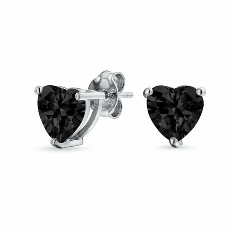 Black Heart Stud Earrings For Women Solid Sterling Silver HeartShaped Black Gemstone 3