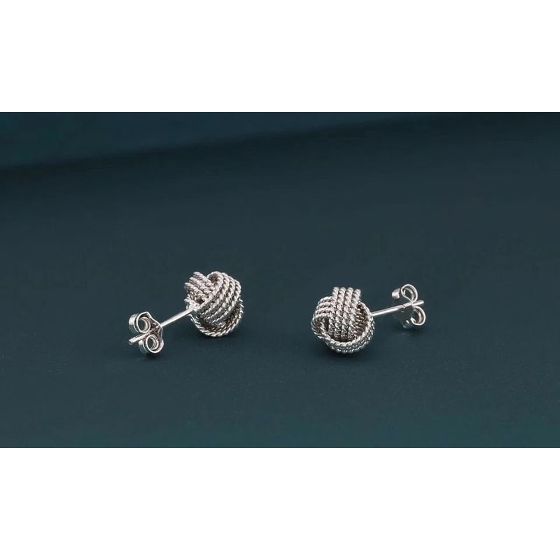 Sterling Silver Love Knot Diamond Cut Stud Earrings For Women AntiTarnish Jewelry Ideal Gift For We 1