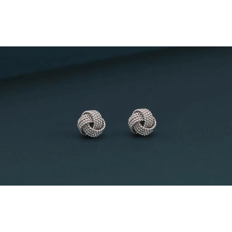 Sterling Silver Love Knot Diamond Cut Stud Earrings For Women AntiTarnish Jewelry Ideal Gift For We 2