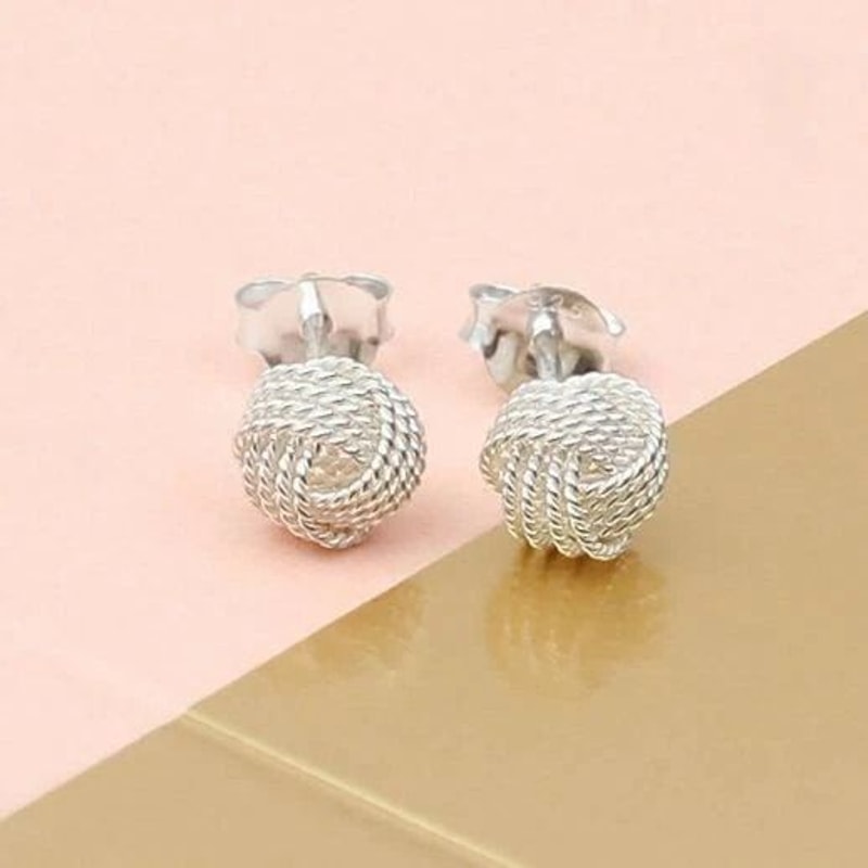 Sterling Silver Love Knot Diamond Cut Stud Earrings For Women AntiTarnish Jewelry Ideal Gift For We 3