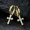 Men Women Gold Plated CZ Cross Leverback Huggie Hoop Drop Earrings 1