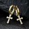 Men Women Gold Plated CZ Cross Leverback Huggie Hoop Drop Earrings 1