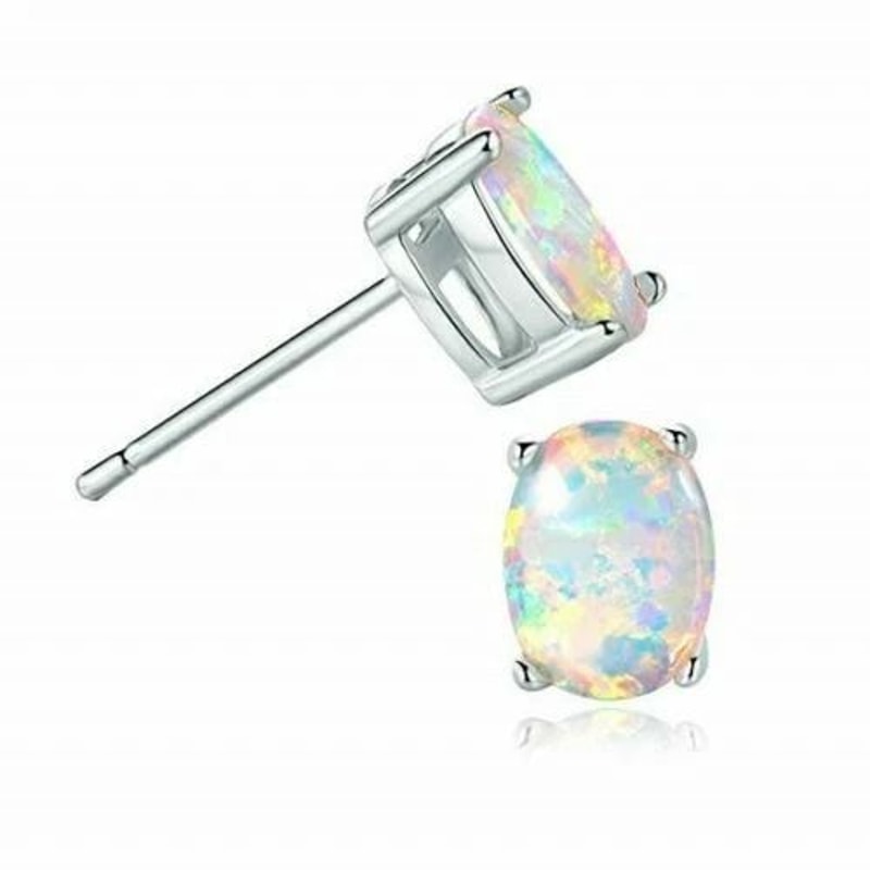 Fire Opal Oval Cut Stud Earrings For Women Solid Sterling Silver 0