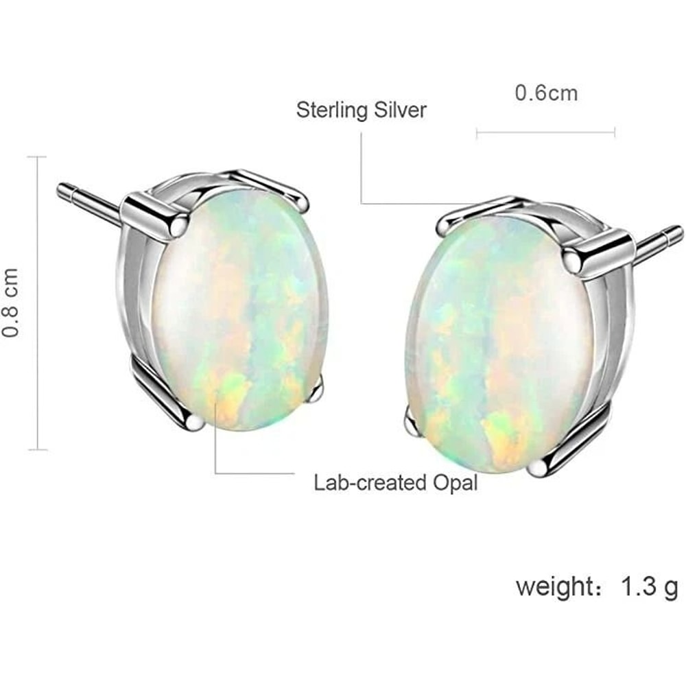 Fire Opal Oval Cut Stud Earrings For Women Solid Sterling Silver 2