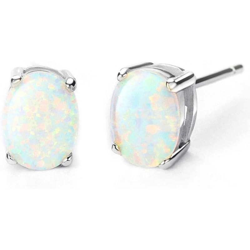 Fire Opal Oval Cut Stud Earrings For Women Solid Sterling Silver 3
