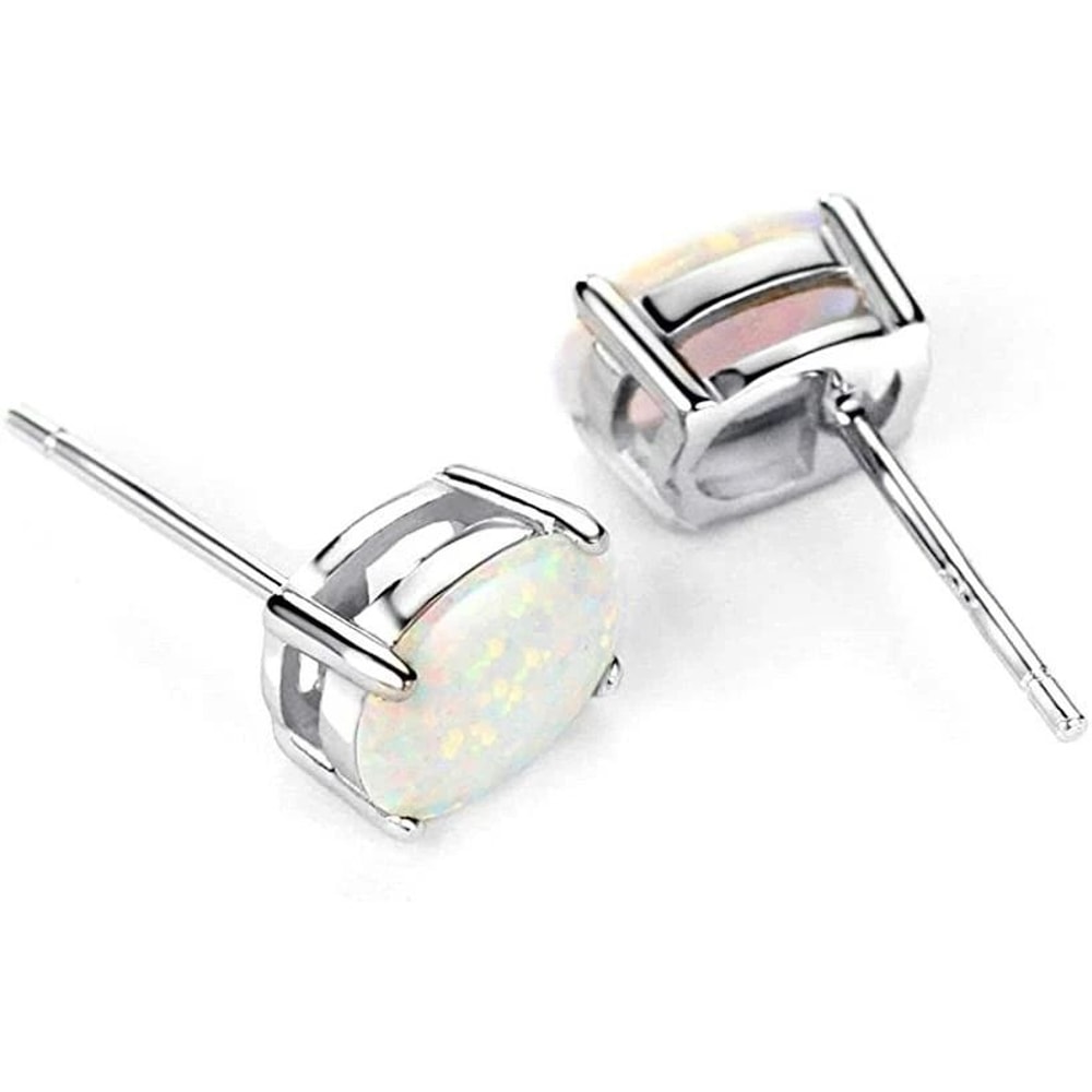 Fire Opal Oval Cut Stud Earrings For Women Solid Sterling Silver 4