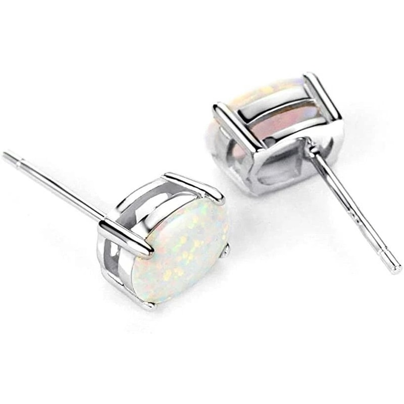 Fire Opal Oval Cut Stud Earrings For Women Solid Sterling Silver 4