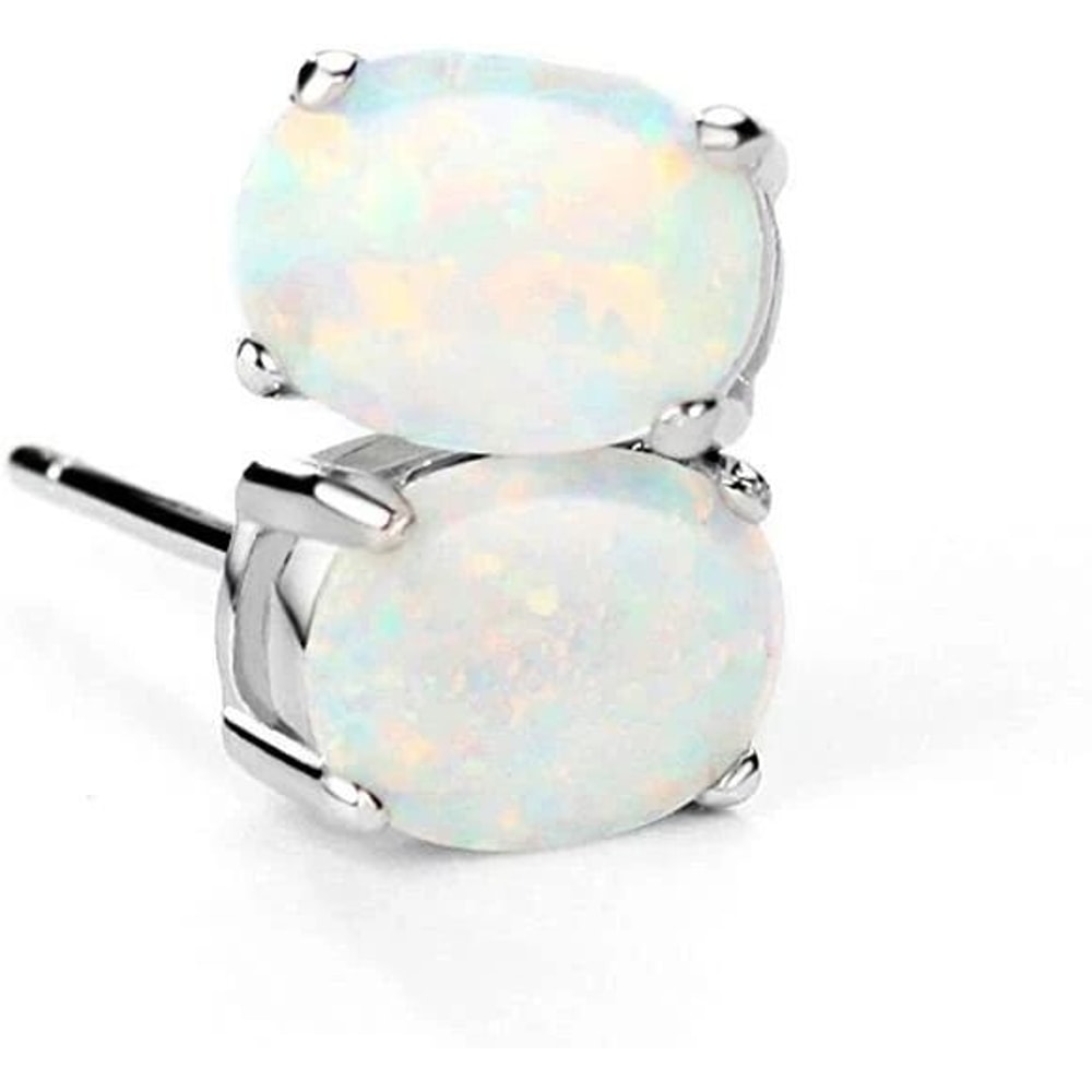 Fire Opal Oval Cut Stud Earrings For Women Solid Sterling Silver 5