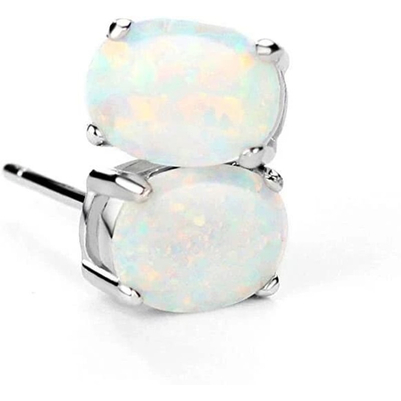 Fire Opal Oval Cut Stud Earrings For Women Solid Sterling Silver 5