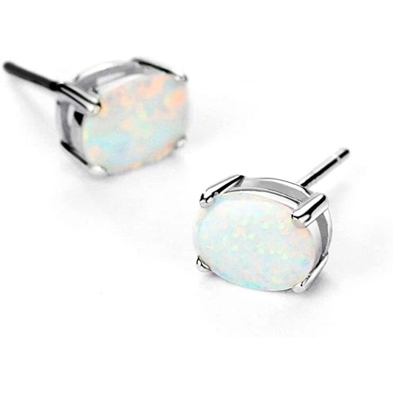 Fire Opal Oval Cut Stud Earrings For Women Solid Sterling Silver 6