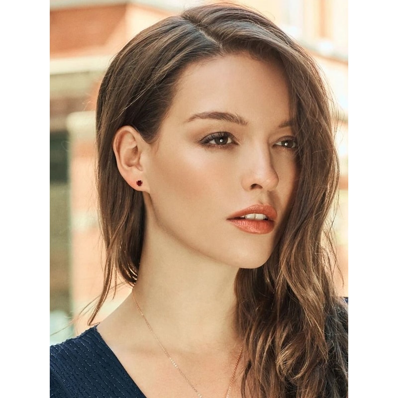 Solid Sterling Silver Red Heart CZ Stud Earrings Cubic Zirconia 3