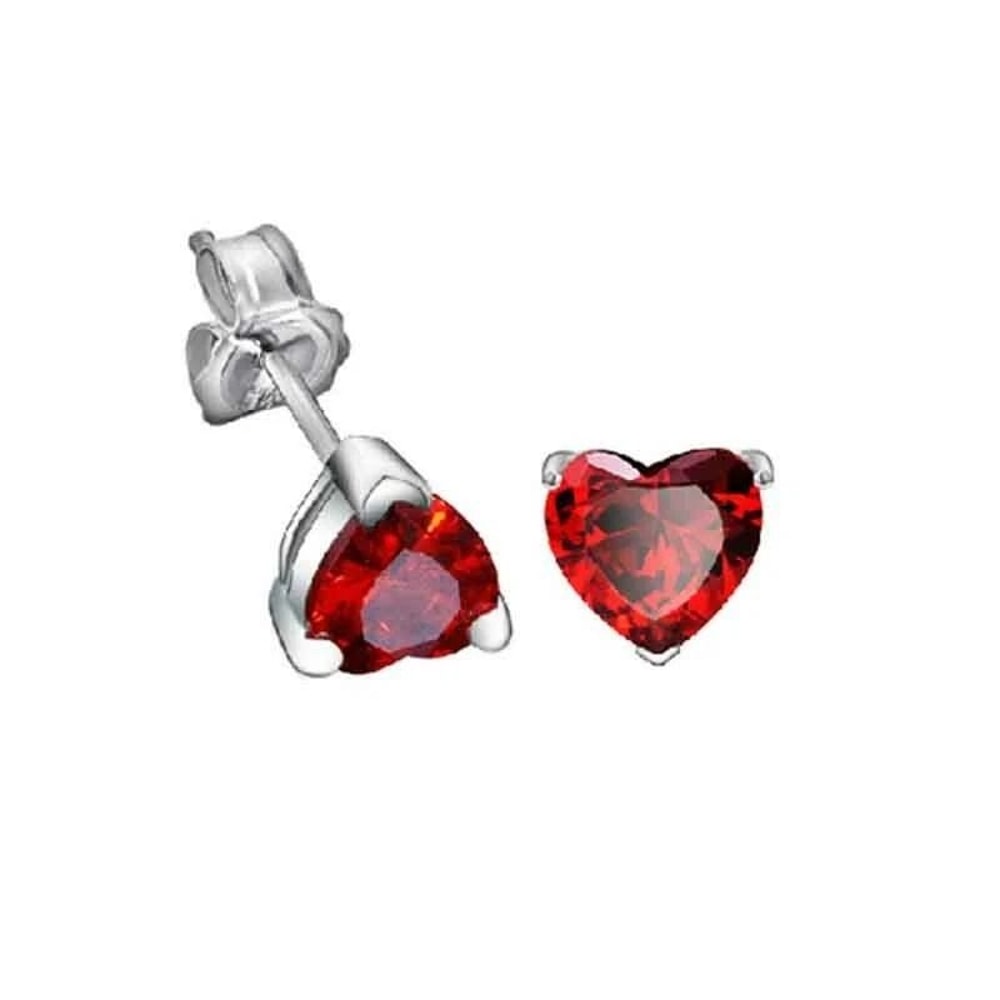 Solid Sterling Silver Red Heart CZ Stud Earrings Cubic Zirconia 1