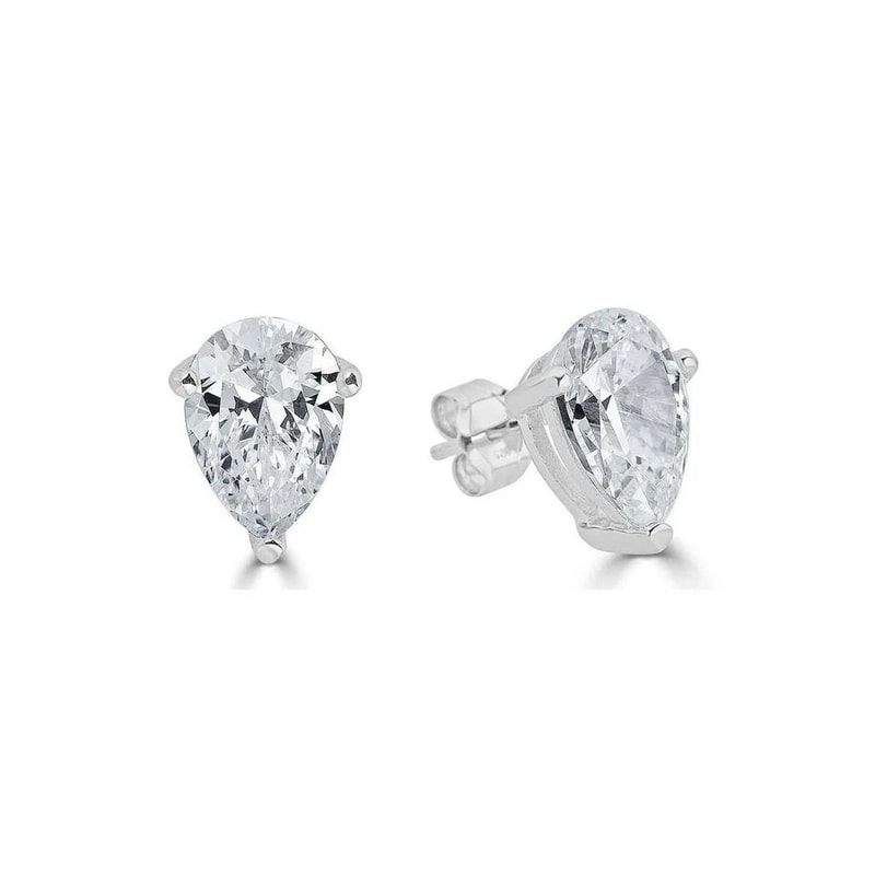 Pear Shaped Cubic Zirconia Stud Earrings Sterling Silver 5mm X 7mm Earrings Elegant Push Style Back 1