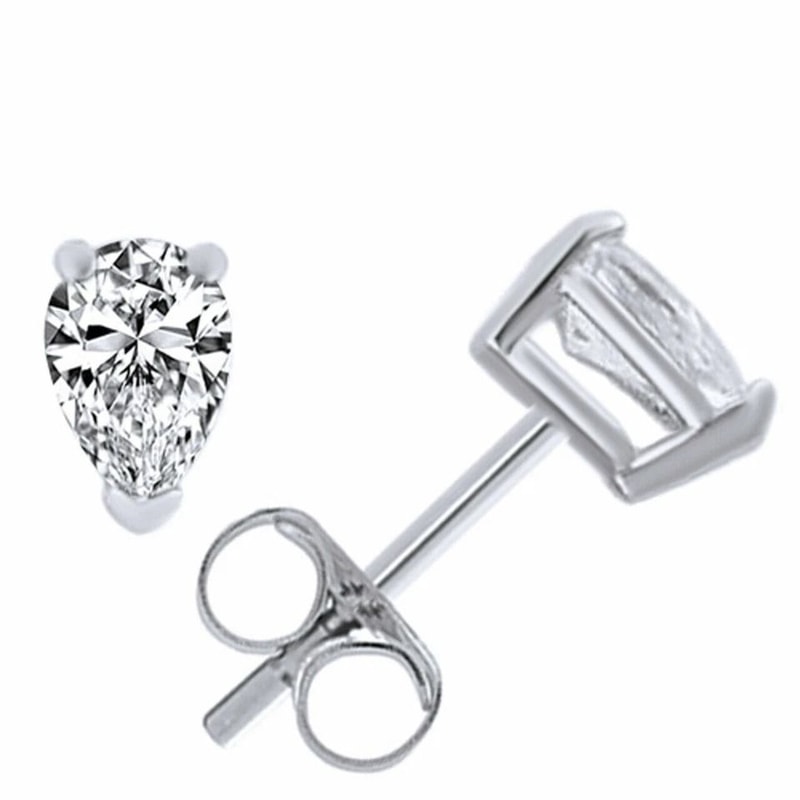 Pear Shaped Cubic Zirconia Stud Earrings Sterling Silver 5mm X 7mm Earrings Elegant Push Style Back 2