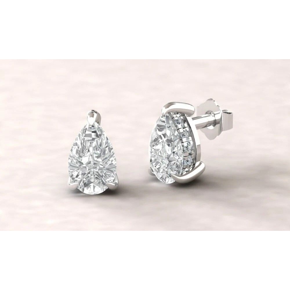 Pear Shaped Cubic Zirconia Stud Earrings Sterling Silver 5mm X 7mm Earrings Elegant Push Style Back 3
