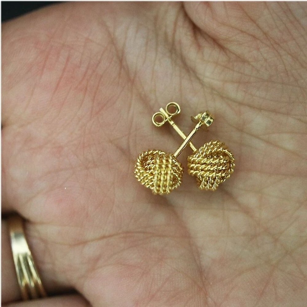 Stunning Solid Sterling Silver Love Knot Stud Earrings For Women Gold Finish Ideal Gift For Anniver 3