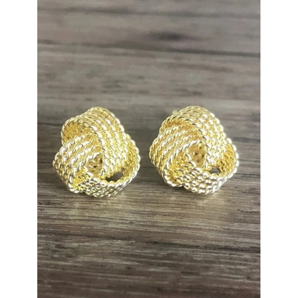 Stunning Solid Sterling Silver Love Knot Stud Earrings For Women Gold Finish Ideal Gift For Anniver 0