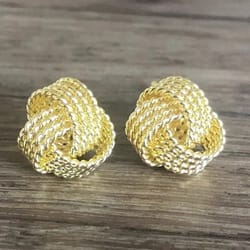 stunning solid sterling silver love knot stud earrings for women, gold finish, ideal gift for anniversaries, weddings