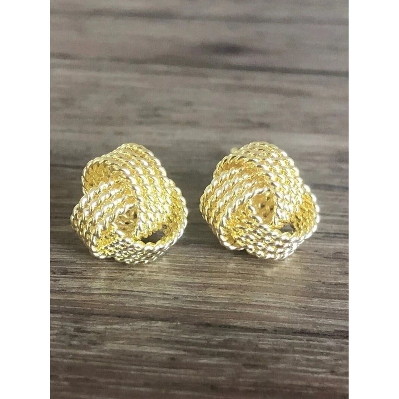 Stunning Solid Sterling Silver Love Knot Stud Earrings For Women Gold Finish Ideal Gift For Anniver 0