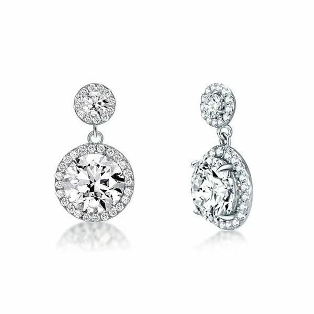 Double Halo Drop Earrings Sterling Silver CZ Round Cut Stud Earrings For Women Swarovski Crystal Je 1