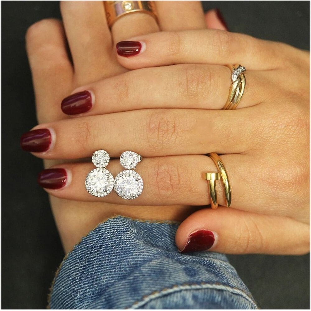 Double Halo Drop Earrings Sterling Silver CZ Round Cut Stud Earrings For Women Swarovski Crystal Je 3