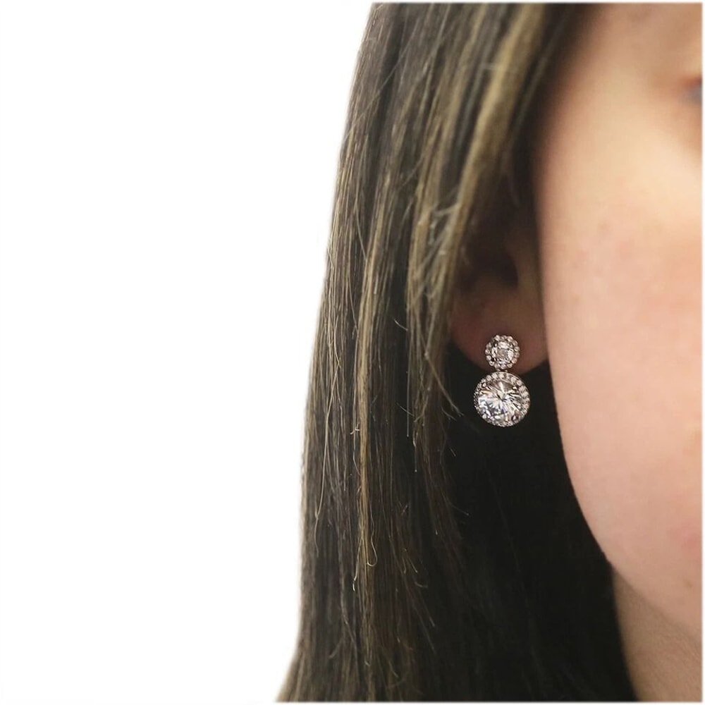 Double Halo Drop Earrings Sterling Silver CZ Round Cut Stud Earrings For Women Swarovski Crystal Je 4