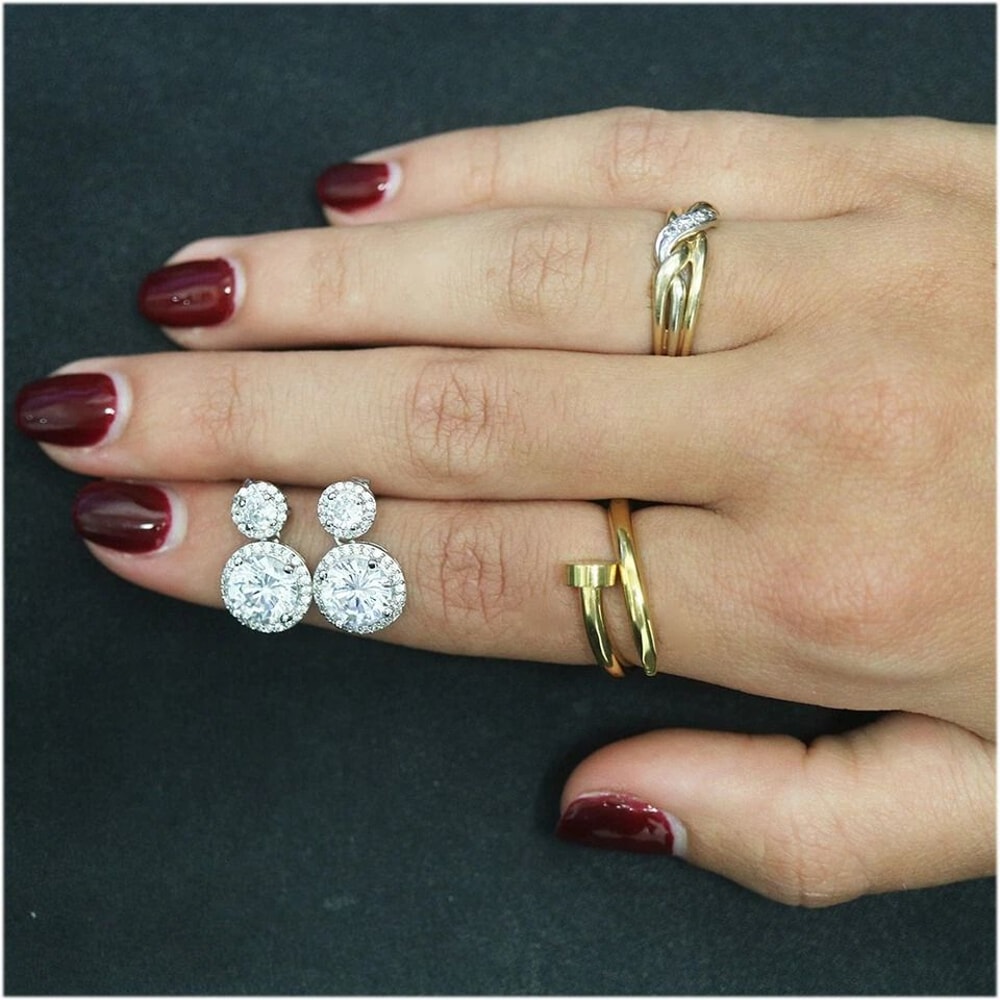 Double Halo Drop Earrings Sterling Silver CZ Round Cut Stud Earrings For Women Swarovski Crystal Je 5