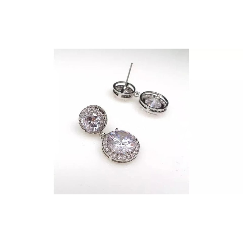 Double Halo Drop Earrings Sterling Silver CZ Round Cut Stud Earrings For Women Swarovski Crystal Je 6