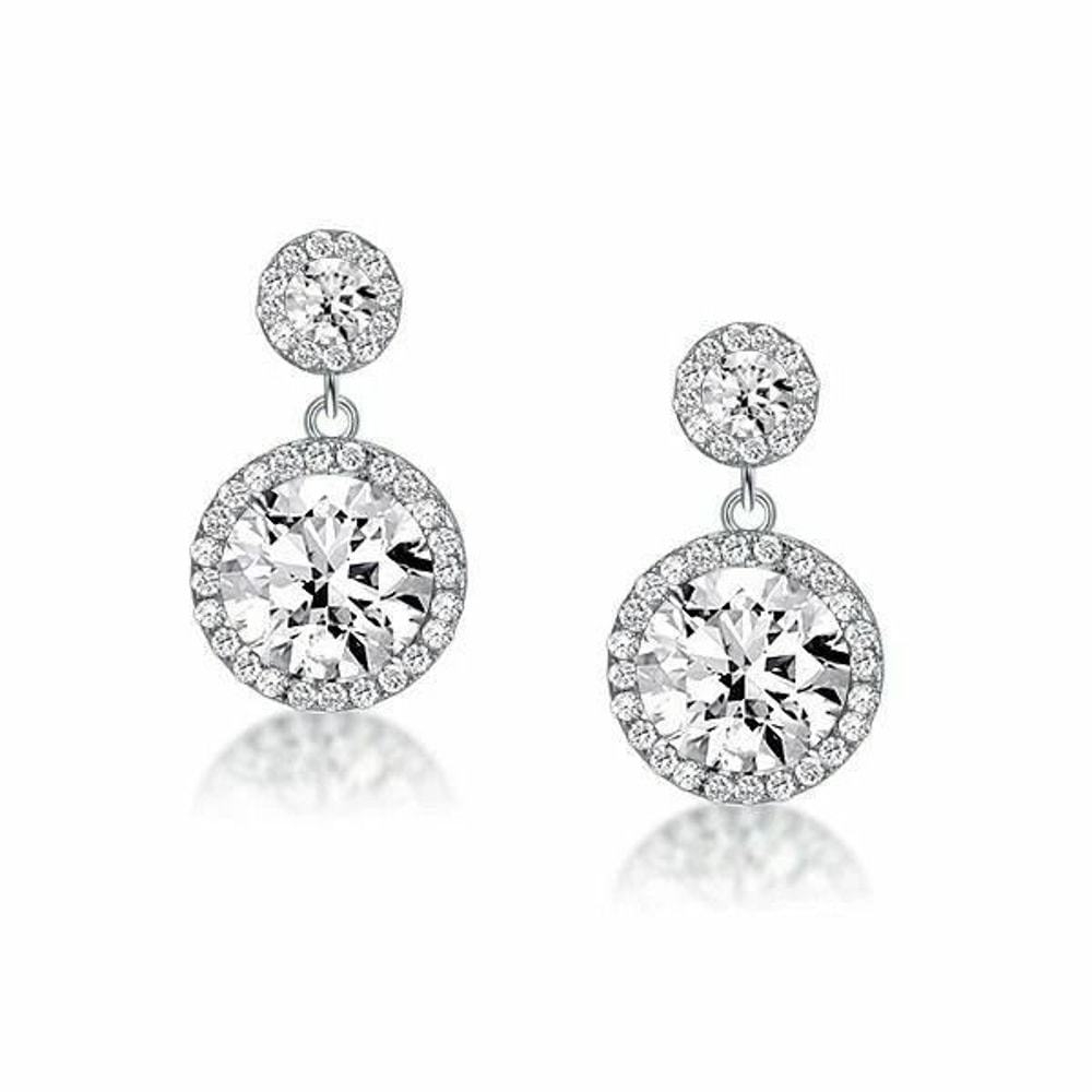 Double Halo Drop Earrings Sterling Silver CZ Round Cut Stud Earrings For Women Swarovski Crystal Je 0