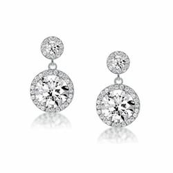 double halo drop earrings, sterling silver cz round cut, stud earrings for women, swarovski crystal jewelry