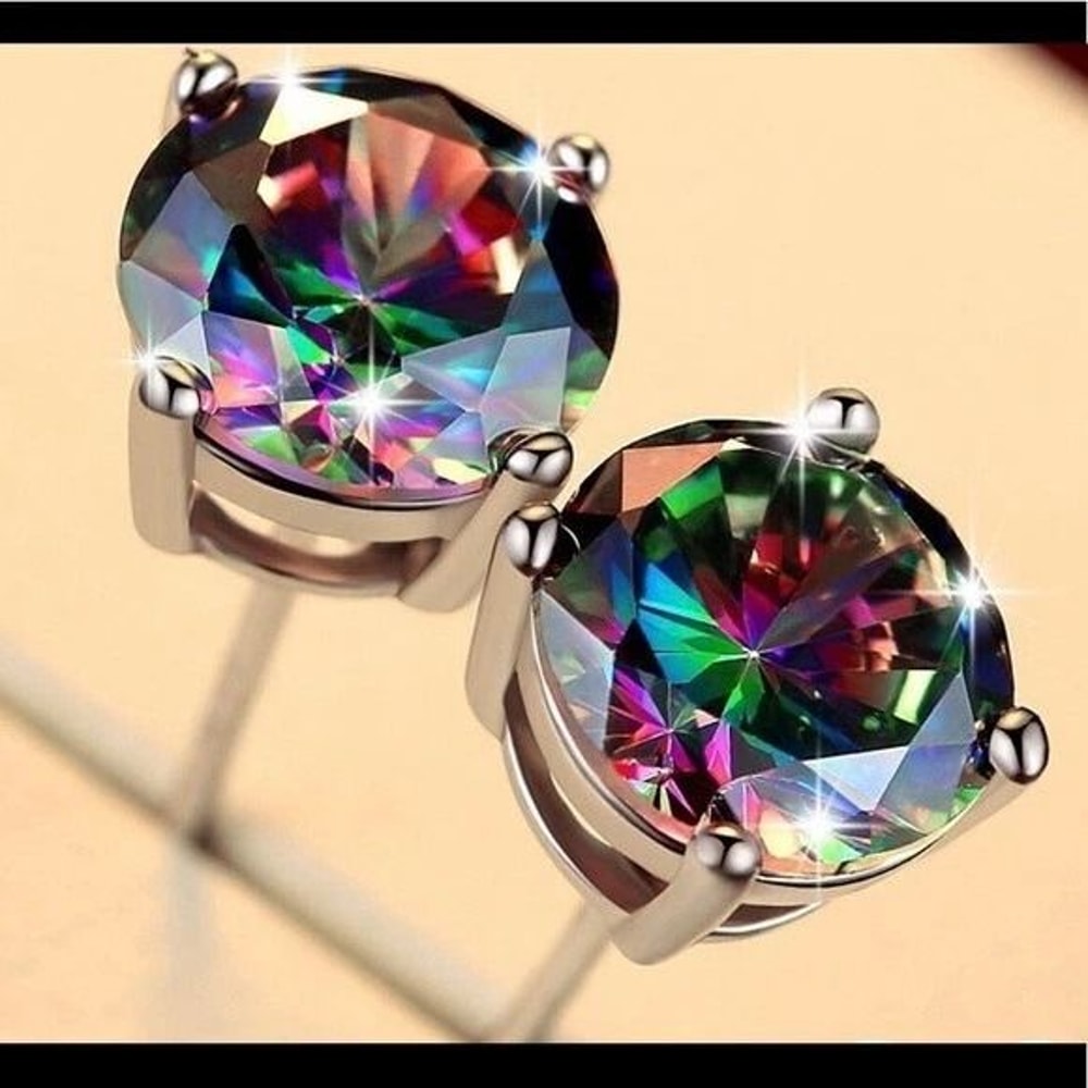 Sterling Silver 6mm Round Mystic Topaz CZ Stud Earrings For Women Classic And Chic Stylish Jewelry 0